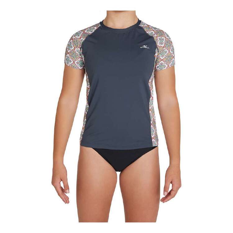 O'Neill Girls' Lane Short Sleeve Rash Vest GMA Gunmetal & Alexa Tile