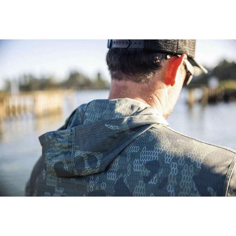 Nomad Design Khaki Camo Splice Hooded Tech Fishing Shirt Green