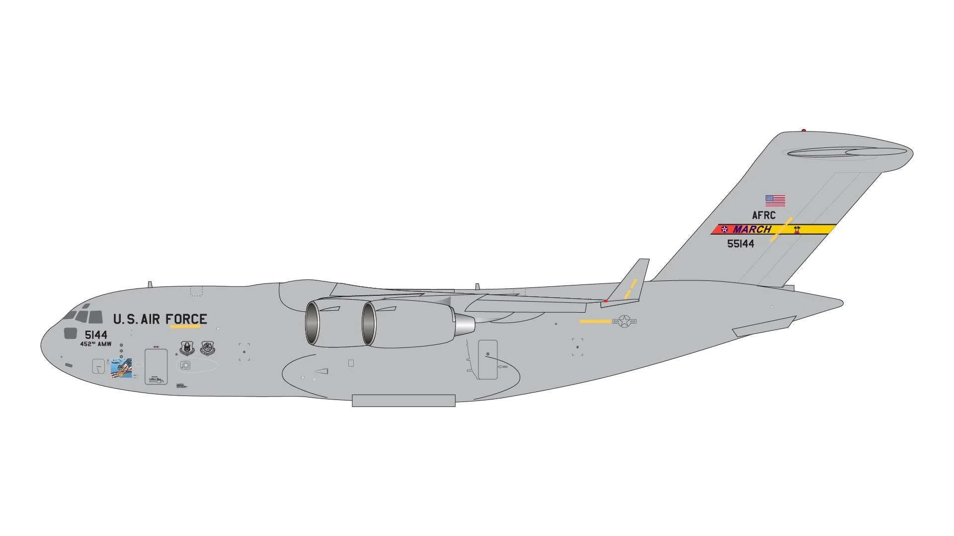 Gemini Macs GMUSA148 1:400 U.S. Air Force C-17A Globemaster III 05-5144 (March ARB) - DTC Aviation Models