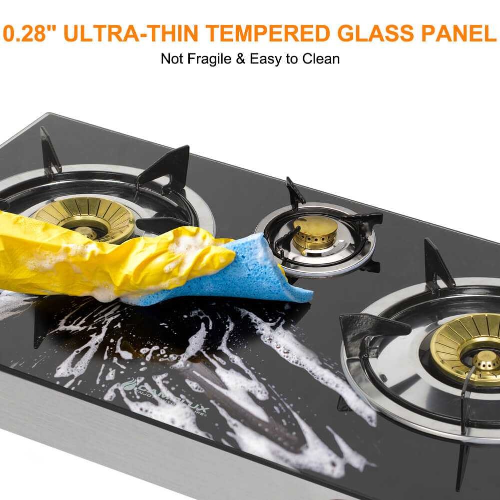 Tragbarer Campingkocher mit 3 Brennern – 21.600 BTU, Sicherheitsglas