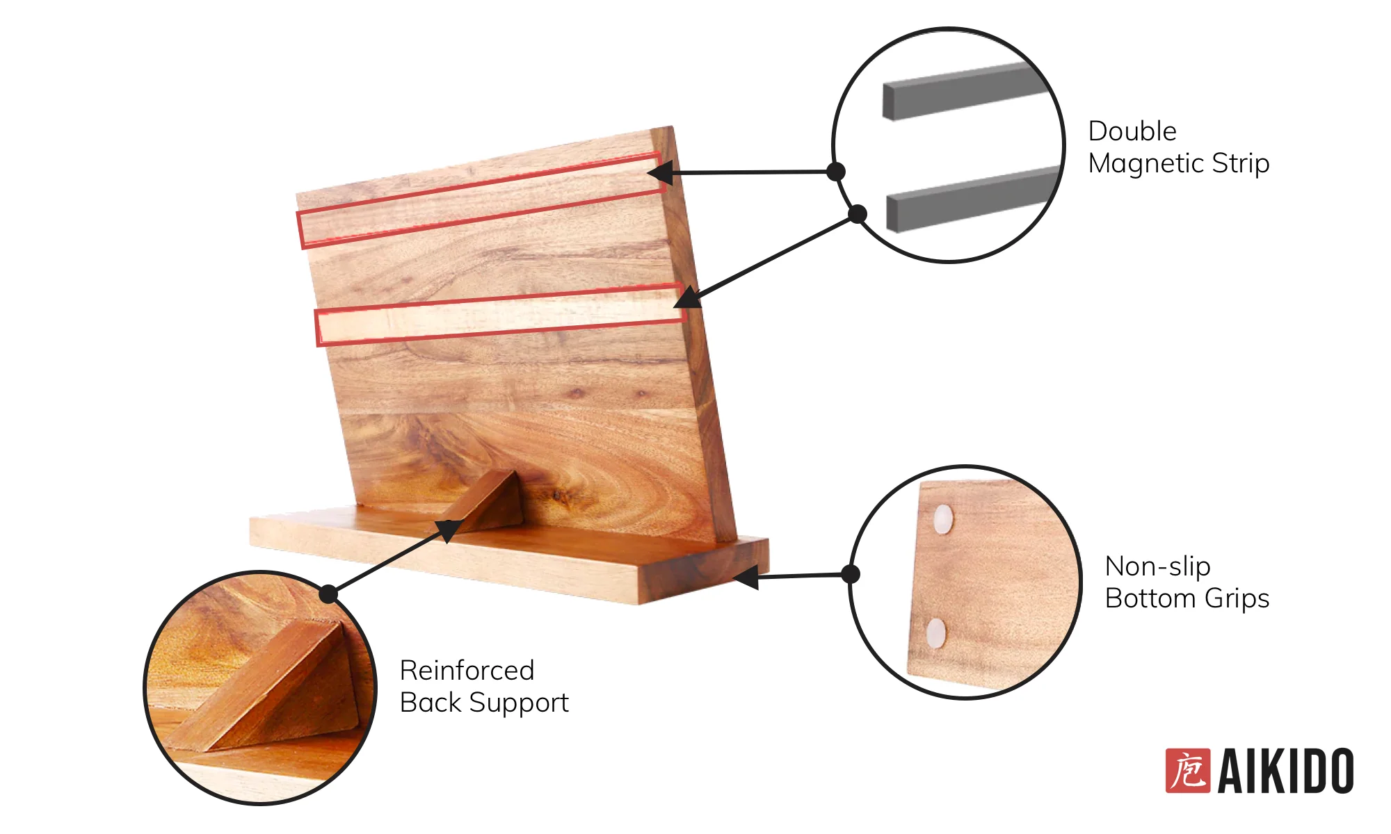 Horudo Acacia Wood Magnetic Knife Holder