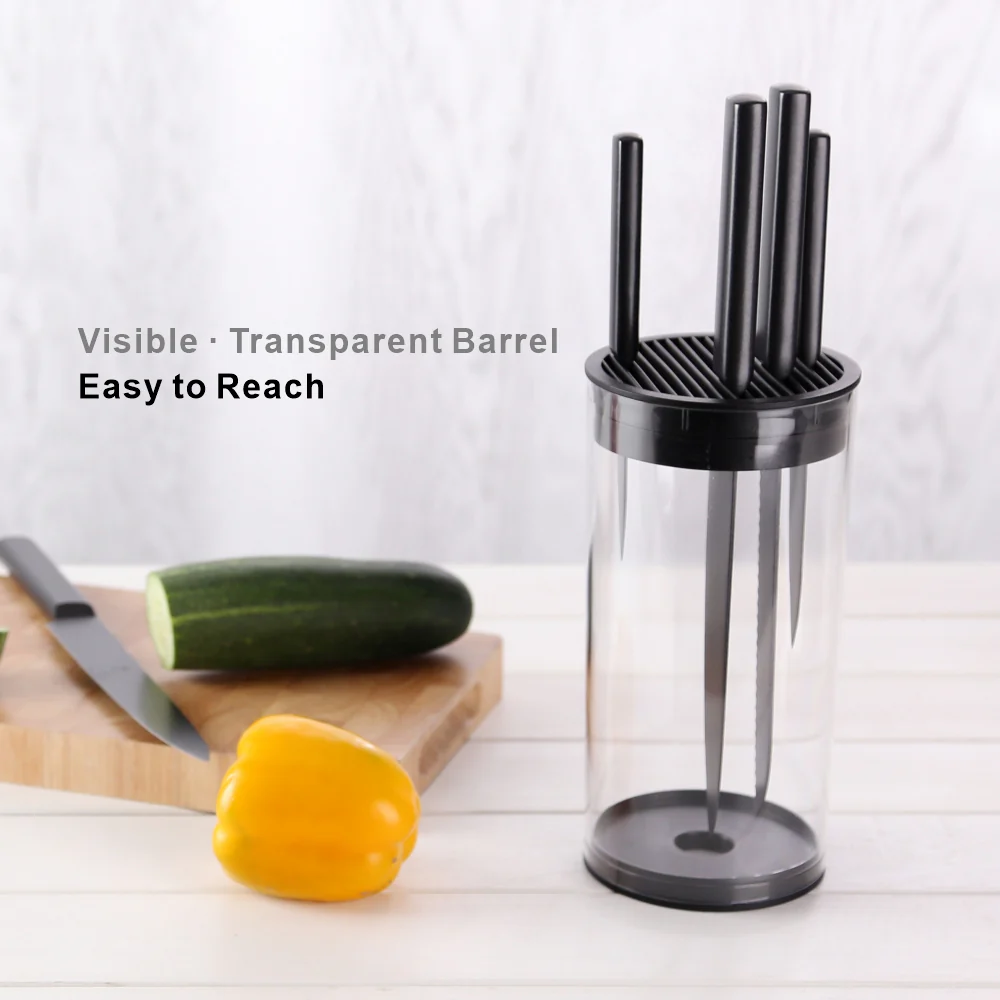 Universal Knife Block knife holder With Scissors Slot Knife Storage With Clear Barrel