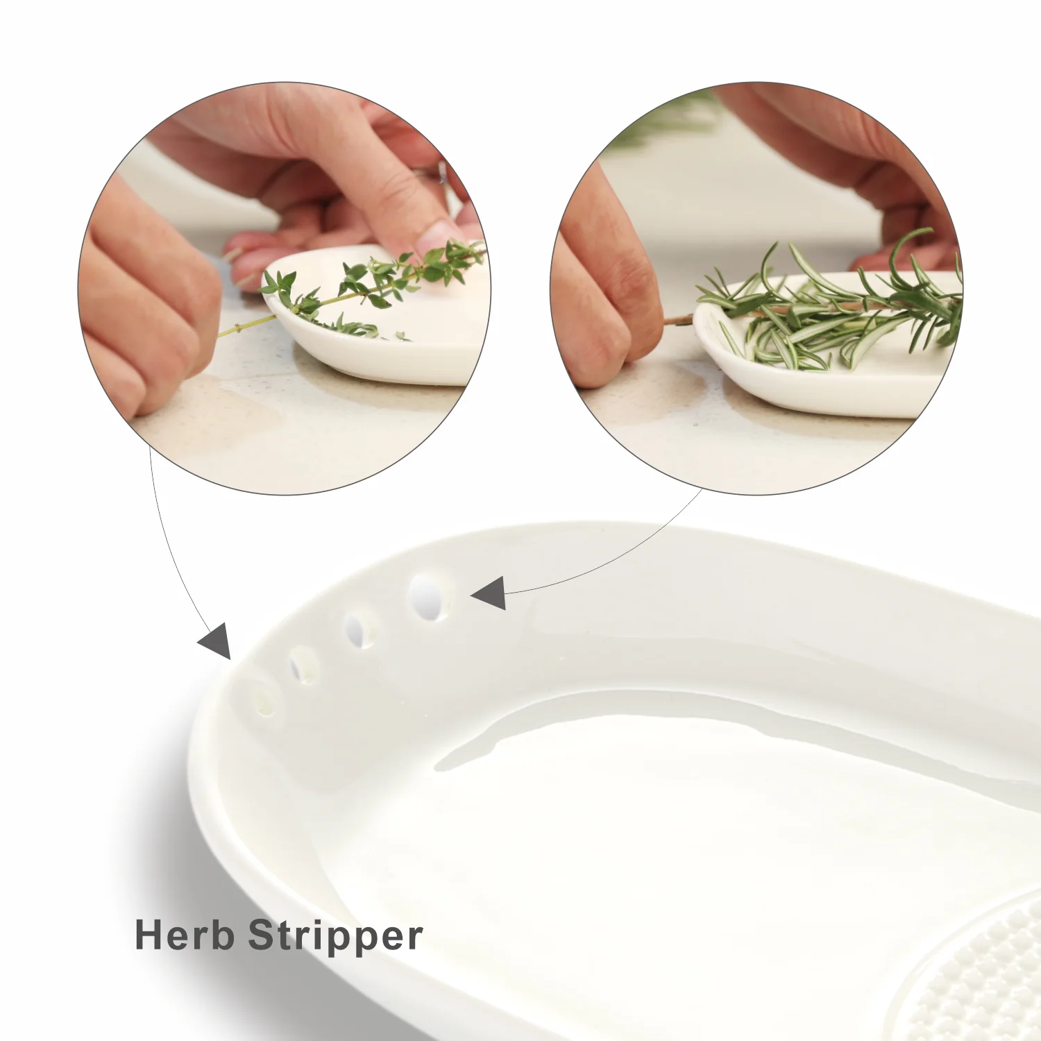16.5 cm Ceramic Grater Spoon Rest Herb Stripper With Mini Brush