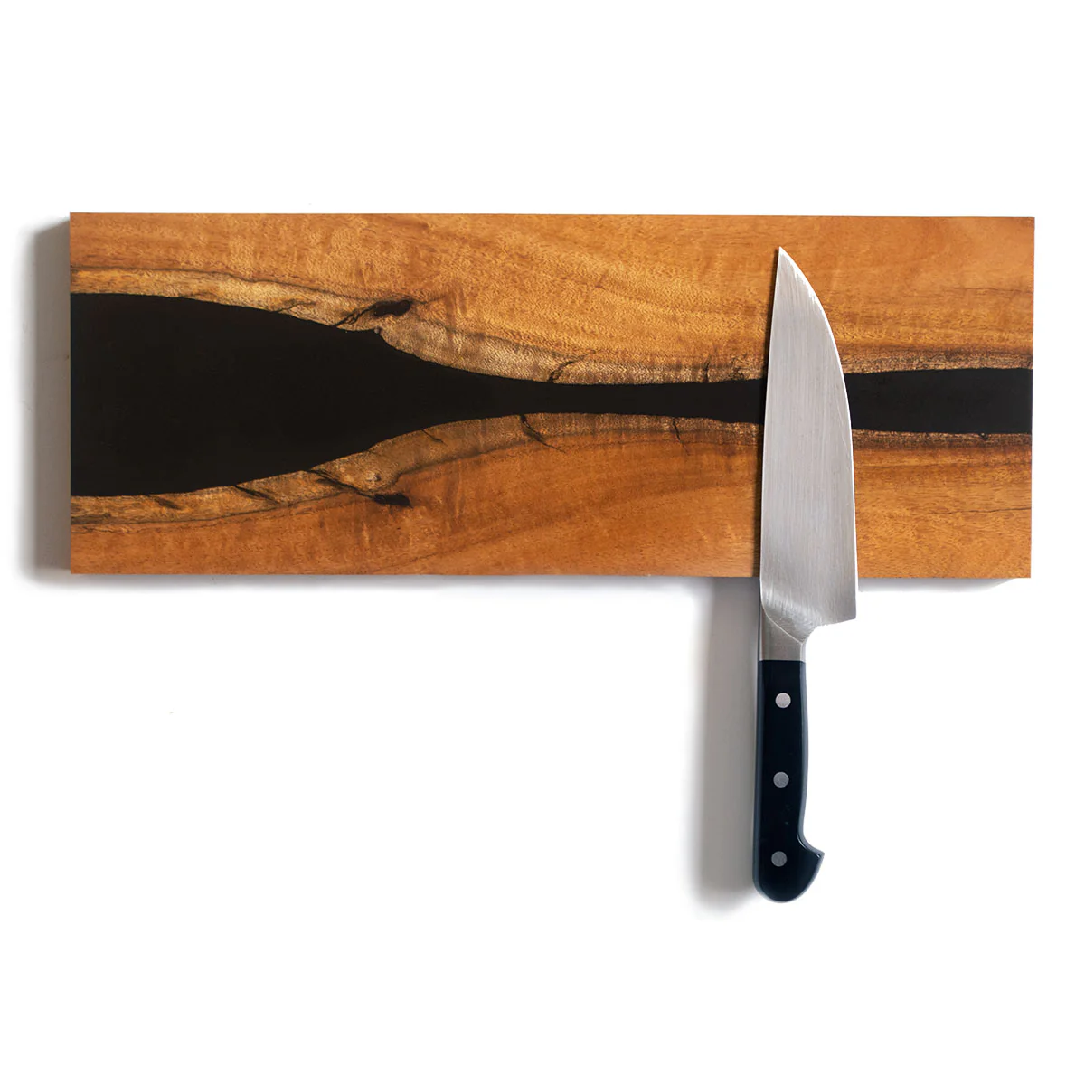 Salvaged Acacia and Black Epoxy River Knife Holder