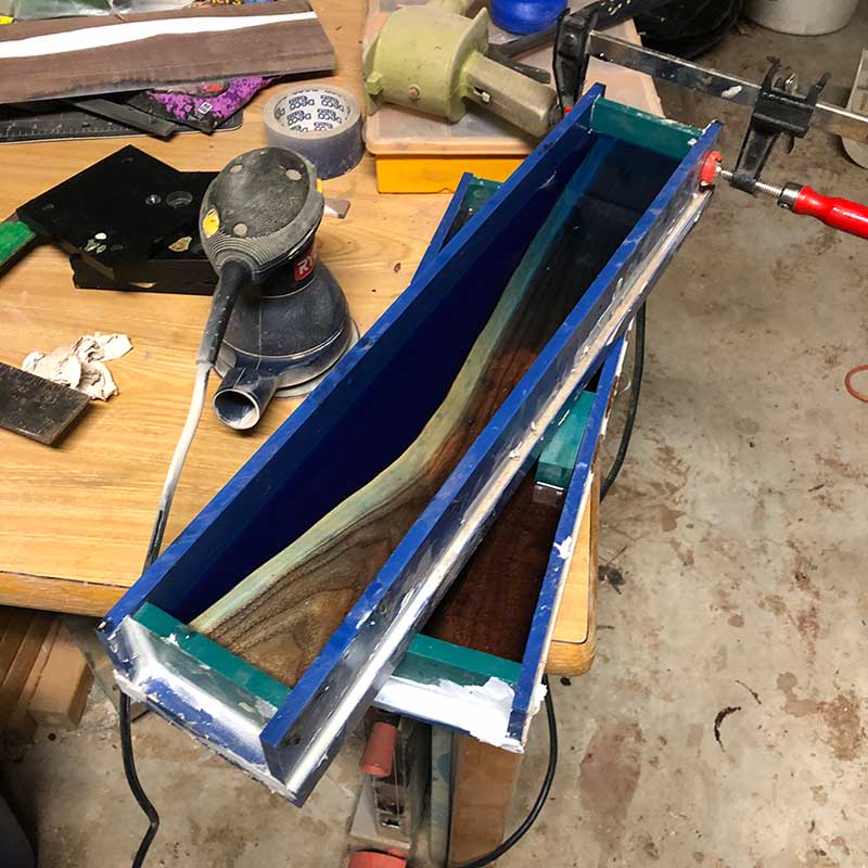 Walnut Live Edge with Deep Blue Epoxy Knife Holder