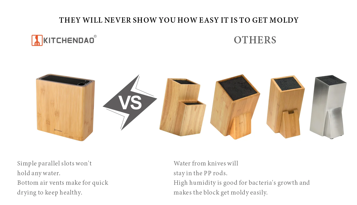 Deluxe Universal Knife Block with Slots Bamboo Knife Holder Rectangular