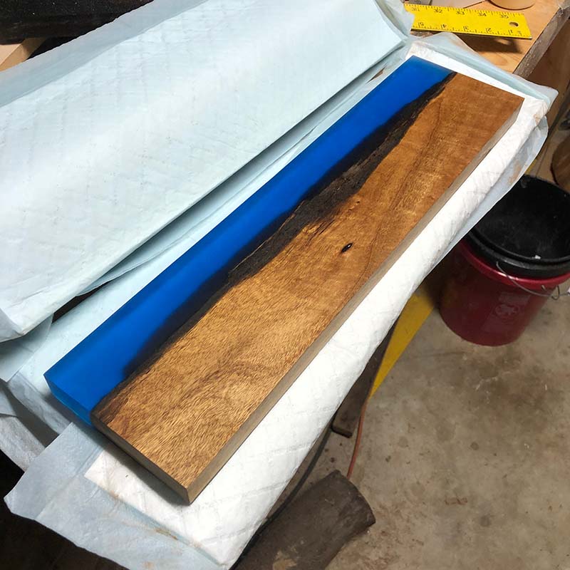 Salvaged Acacia with Translucent Blue Epoxy Knife Holder