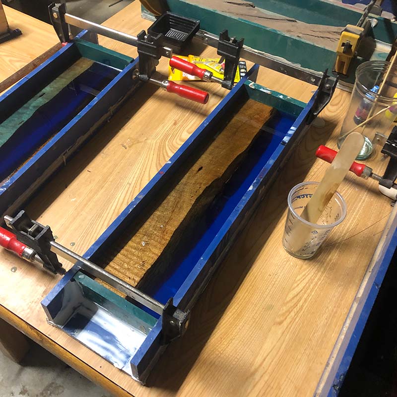 Salvaged Acacia with Translucent Blue Epoxy Knife Holder