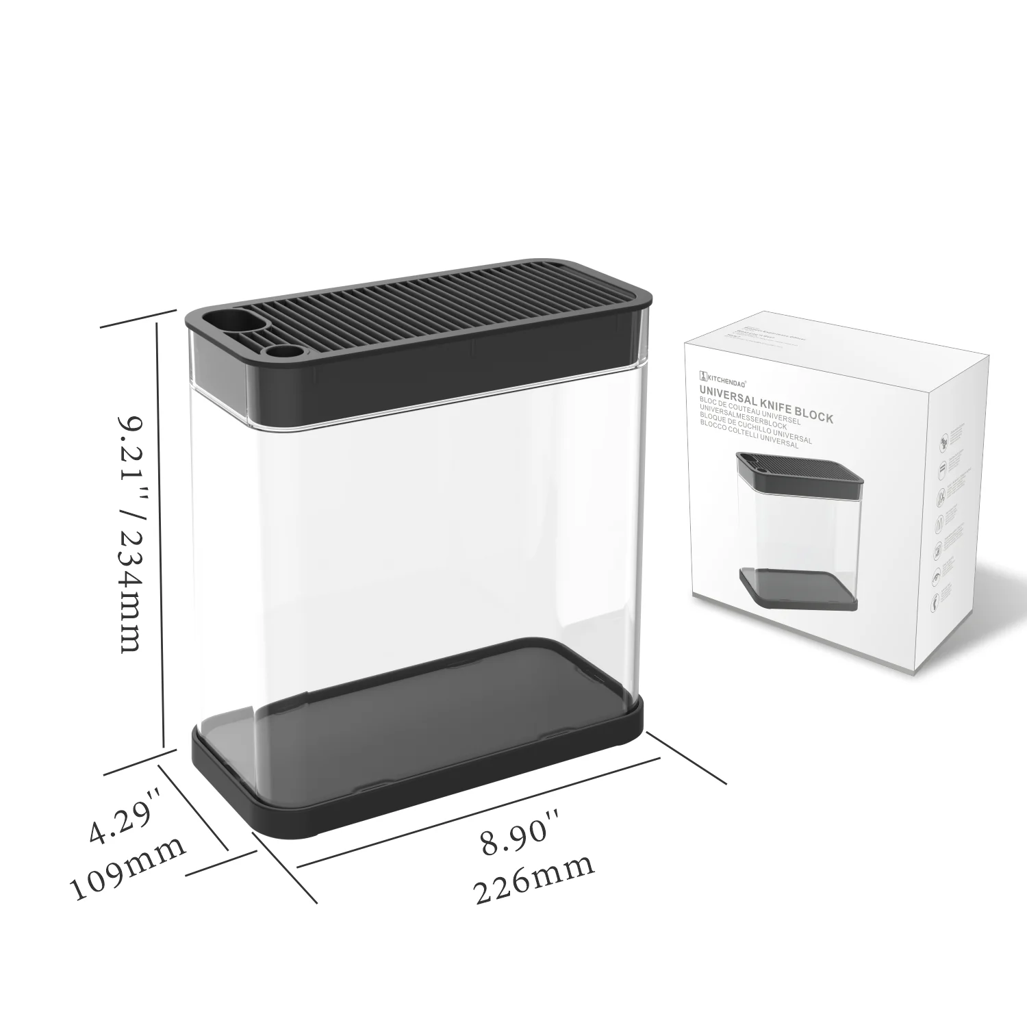 Transparent Universal Knife Block knife holder With Scissors Slot Square