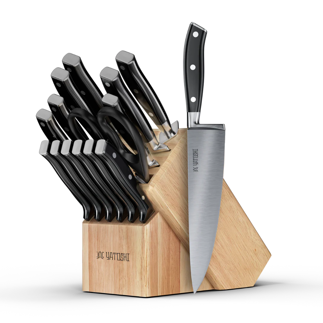 15-Piece Black Kitchen Knife Block Set
