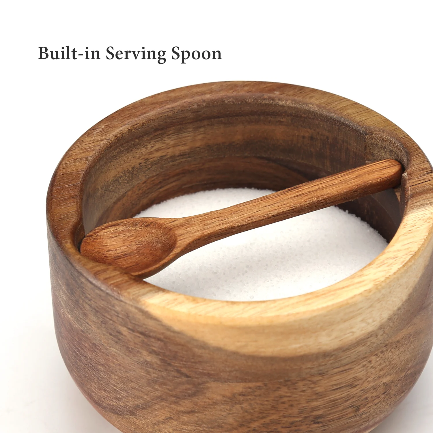 10 oz Acacia Wood Salt Box With Built-in Spoon And Marble Lid