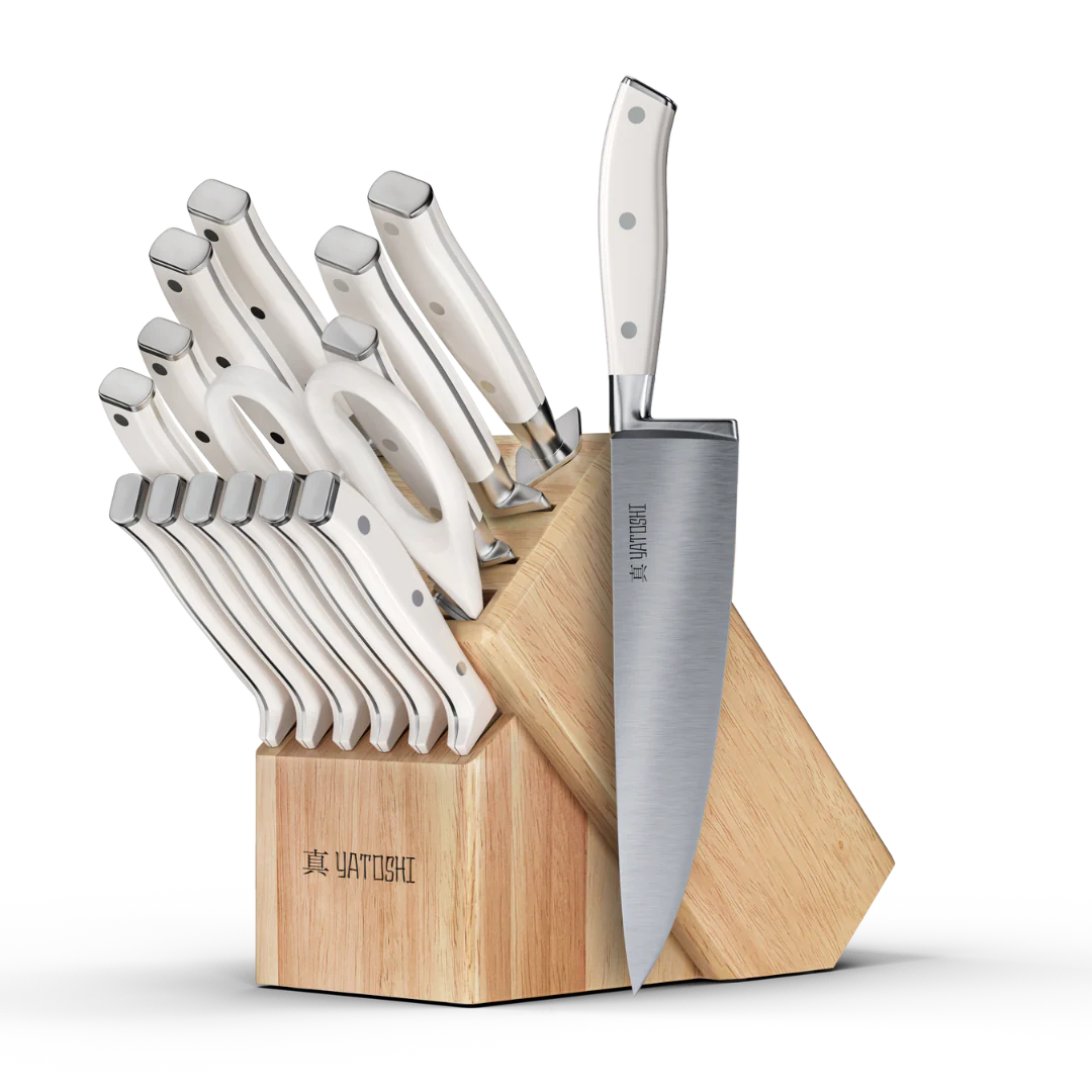 15-Piece White Kitchen Knife Block Set