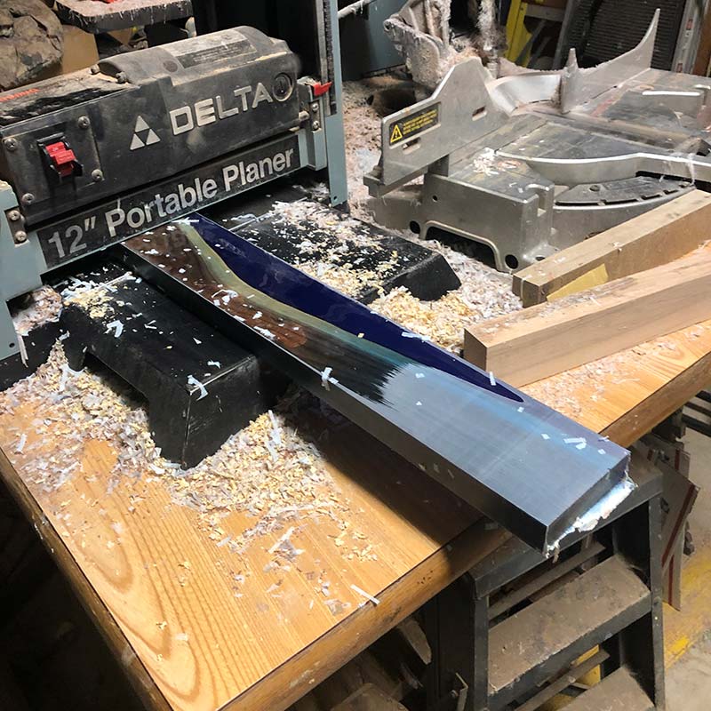 Walnut Live Edge with Deep Blue Epoxy Knife Holder