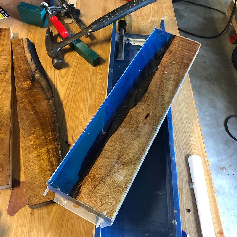 Salvaged Acacia with Translucent Blue Epoxy Knife Holder