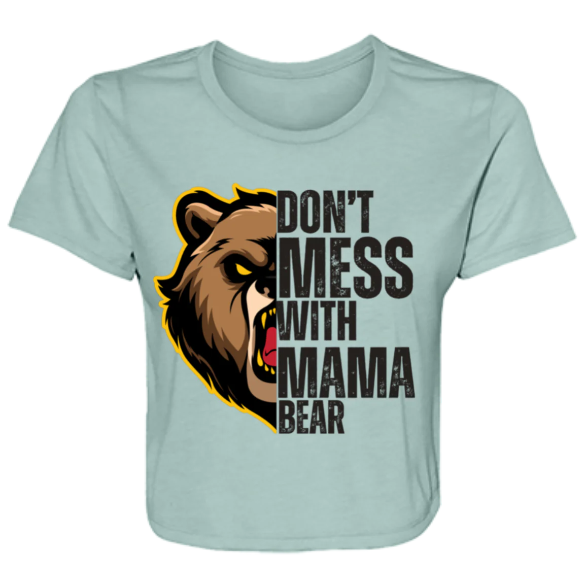 BLACK MAMA BEAR FLOWY CROPPED TEE
