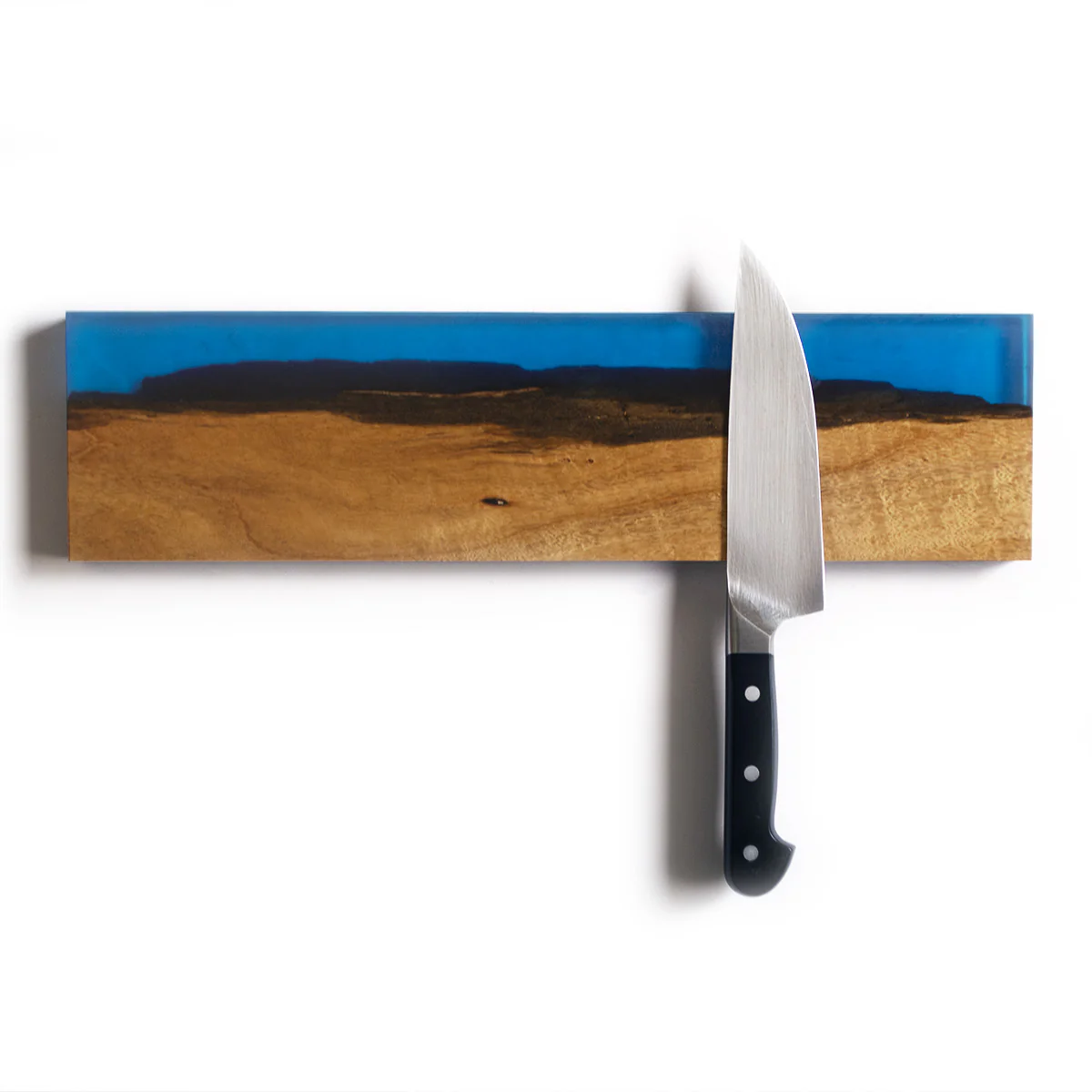 Salvaged Acacia with Translucent Blue Epoxy Knife Holder