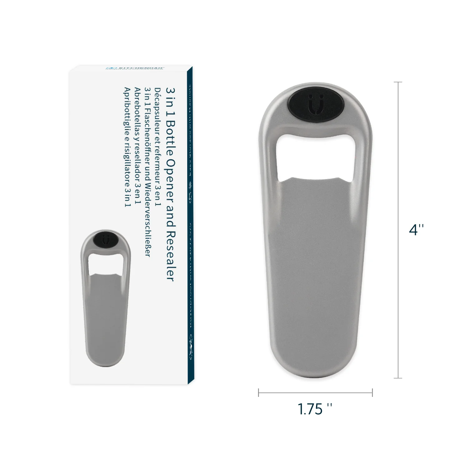 KITCHENDAO 3 in 1 Beer Bottle Opener Resealer with Magnetic Cap Catcher, Airtight with Silicone, Durable & Rust-proof with Stainless Steel, Stick to Fridge for Easy Storage with Magnet, Gift for Men