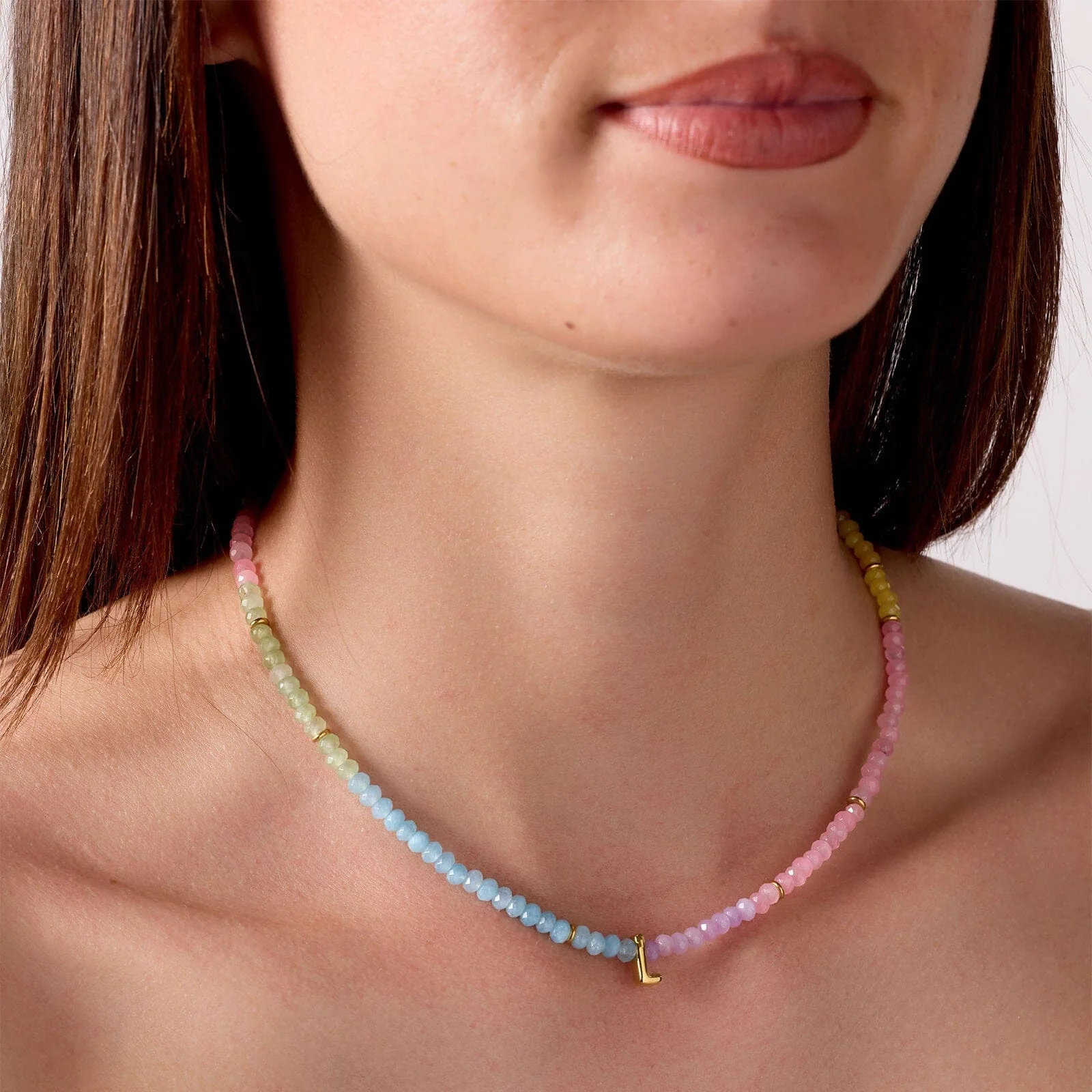 Initial Ombre Stone Bead Choker