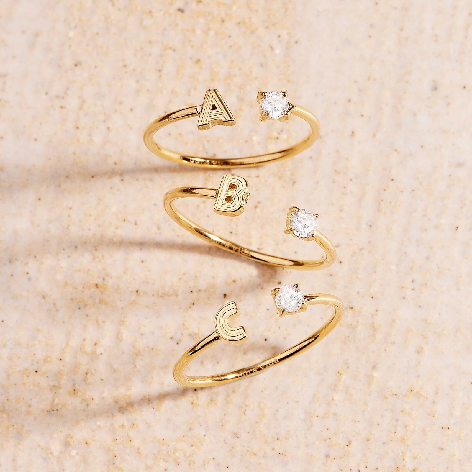 Initial Stone Open Ring