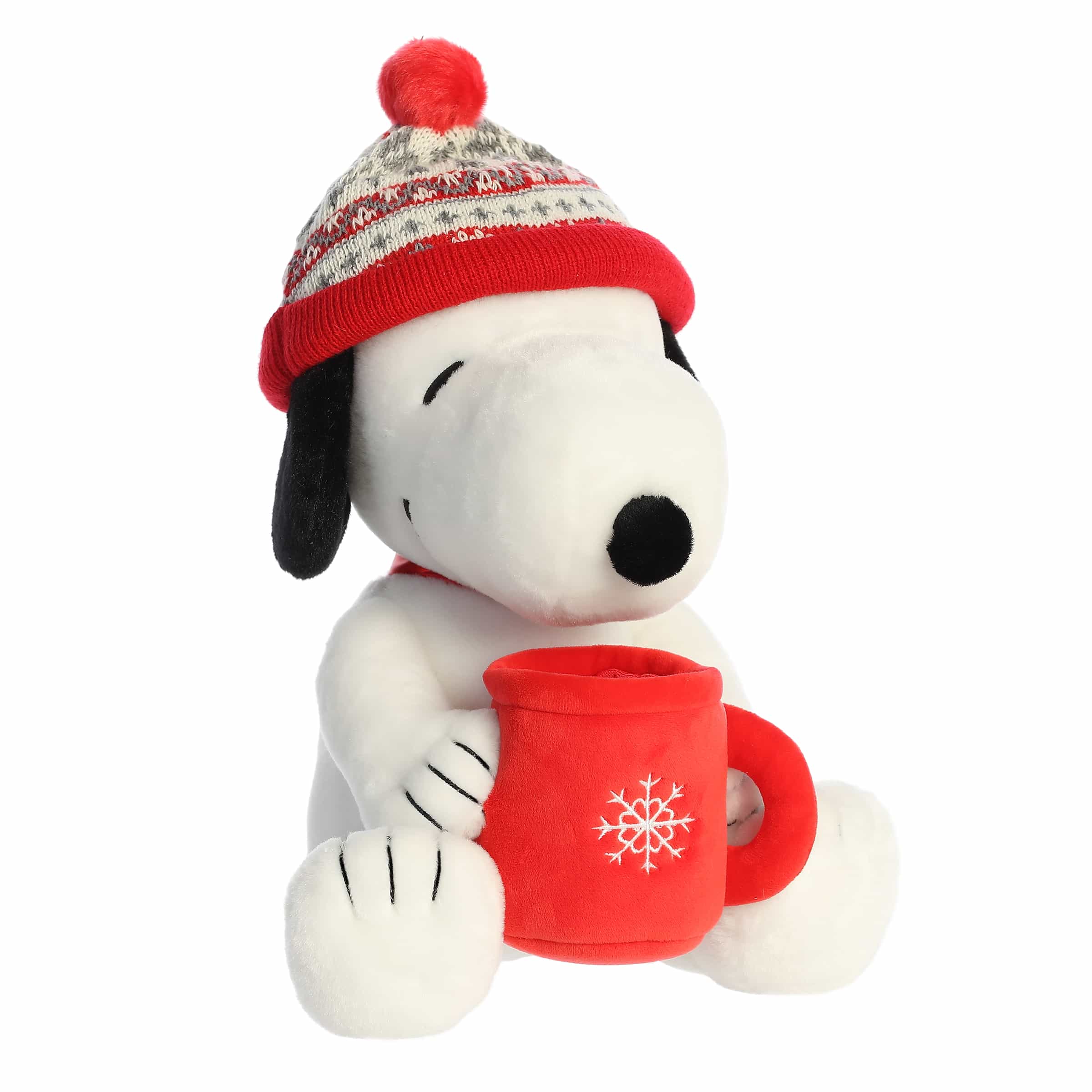 Aurora Plush 8 Inch Peanuts Winter Hat Snoopy with Mug Holiday Plush Toy
