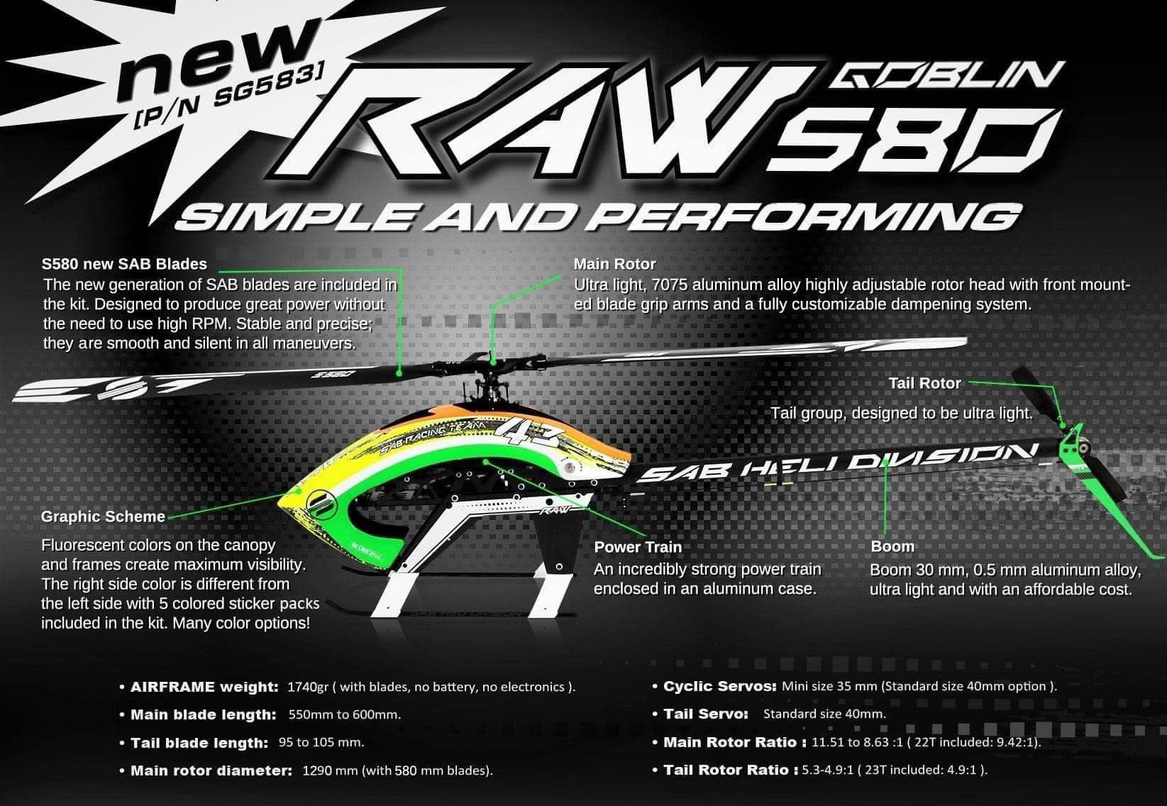 SAB Goblin RAW 580 Kit - With S-Line Main and Tail Blades