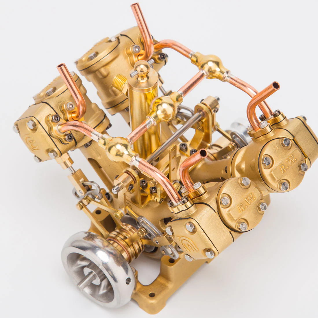 RW-V4 Mini V-Shape 4-Cylinder Reciprocating Steam Engine Model for 90-150cm Steamships