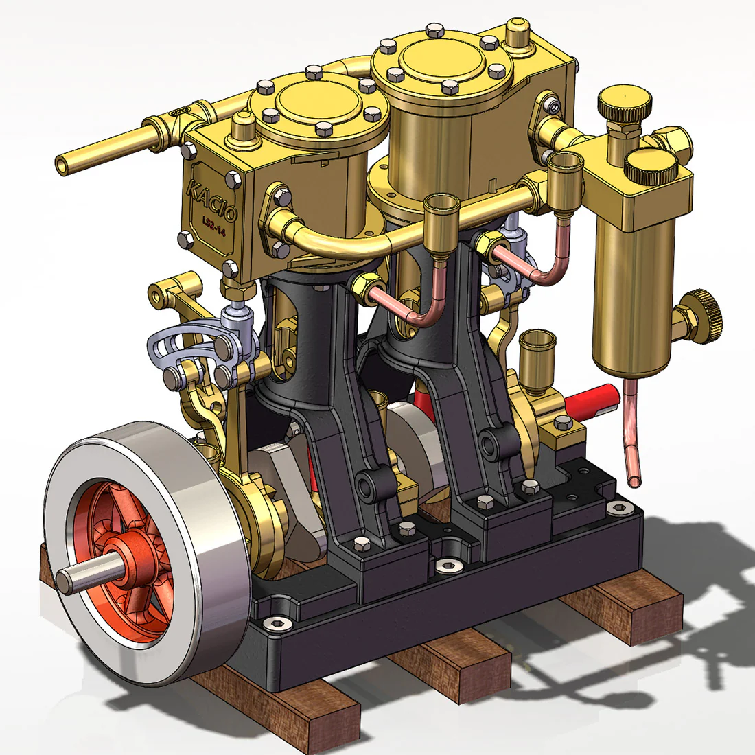 KACIO LS2-14 2 Cylinders Reciprocating Retro Steam Engine Model for Model Ship Model Boat Above 80cm
