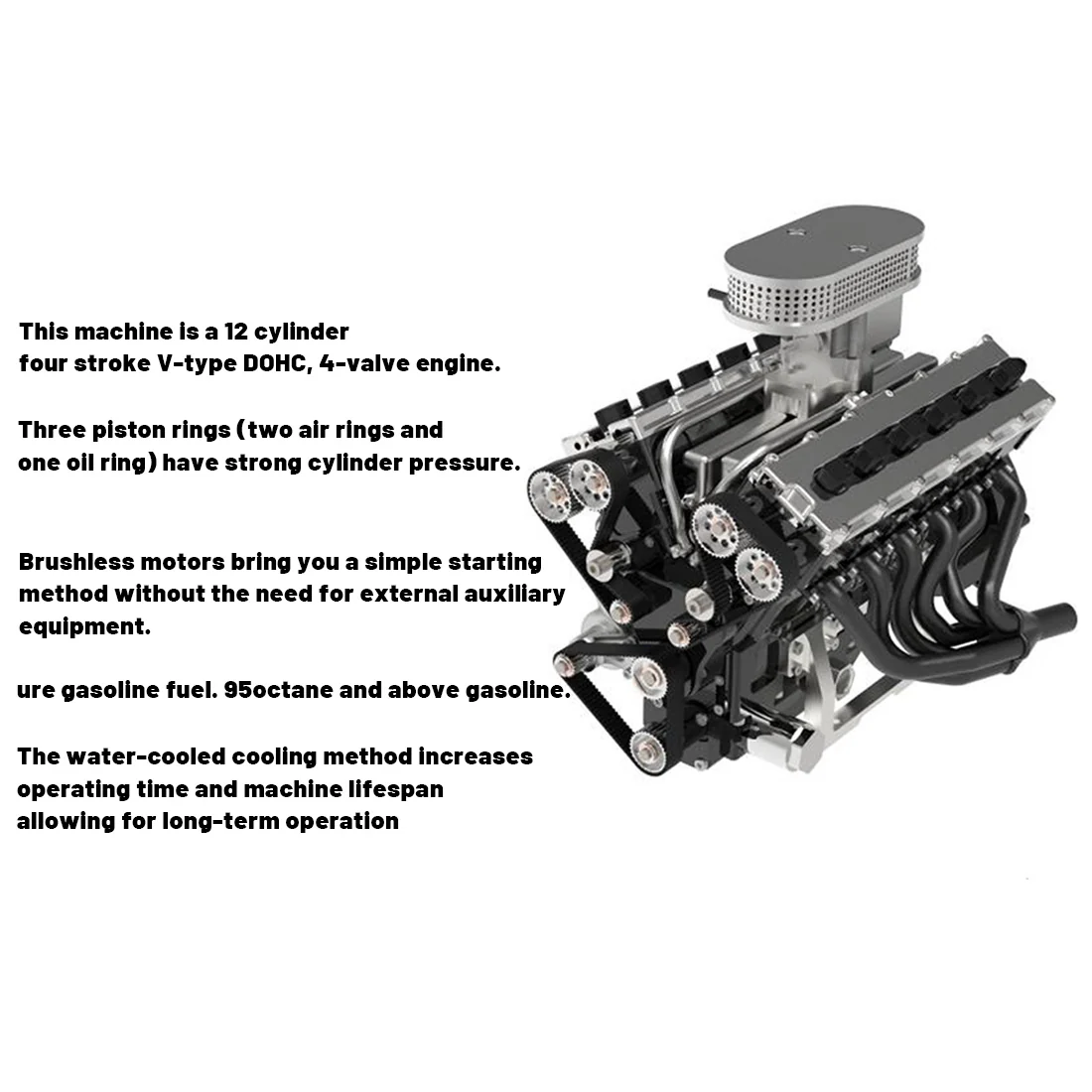 ENJOMOR V12 Engine GS-V12 72CC DOHC 4-Stroke 12-Cylinder 48-Valve Water-Cooled Electric Start Gasoline Engine Model - V12 Engine Model That Works