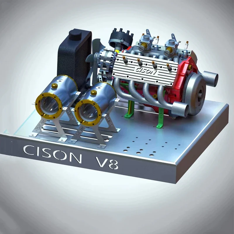 CISON V8 Engine Small-block 44CC 1/6 Scale Water-Cooled 4-Stroke 8-Cylinder Gasoline Engine Internal Combustion V8 Engine Model Kit that Works