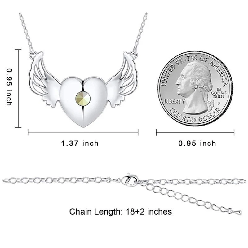 Silver Angel Wing Heart Necklace