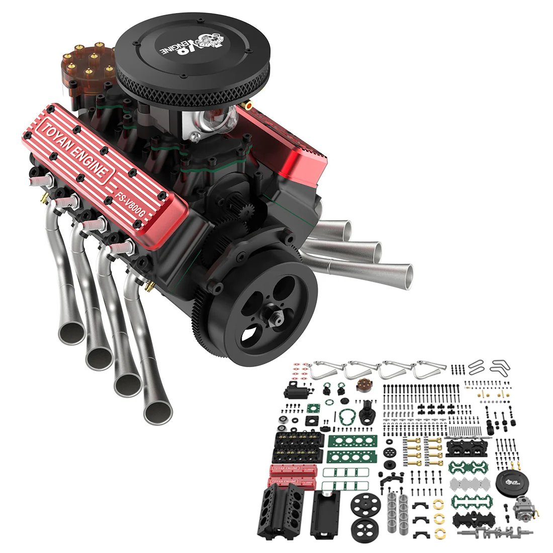 TOYAN V8 Engine FS-V800WGPC 28cc OHV Gasoline Engine - Build Your Own V8 Engine - V8 Engine Model Kit That Works