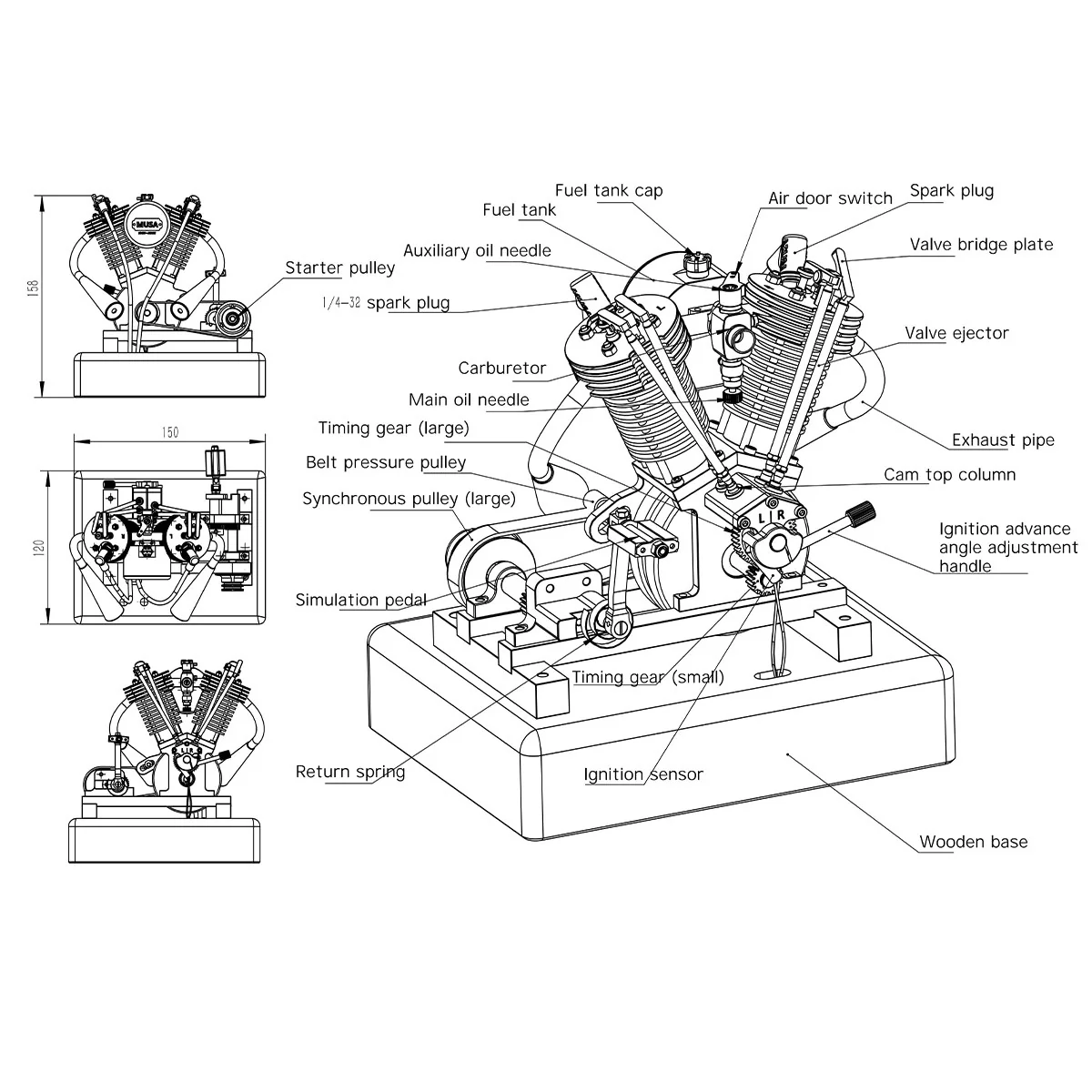MUSA Hoglet V-Twin 4-Stroke Kick-Start Gasoline Motorcycle Engine Model