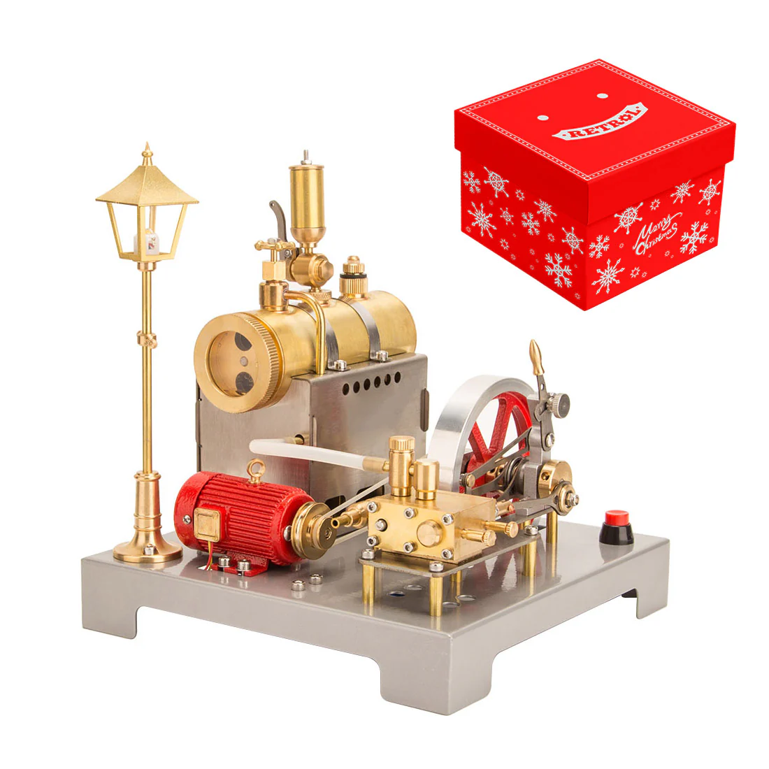 RETROL SE-02 Full Metal Stationary Steam Engine Model and Boiler Model Kit with Generator and Street Lamp