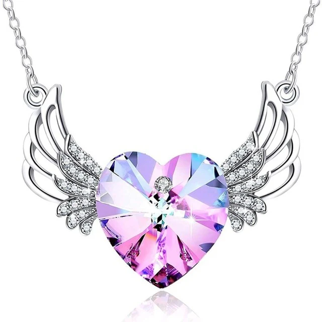 Silver Angel Wing Heart Necklace