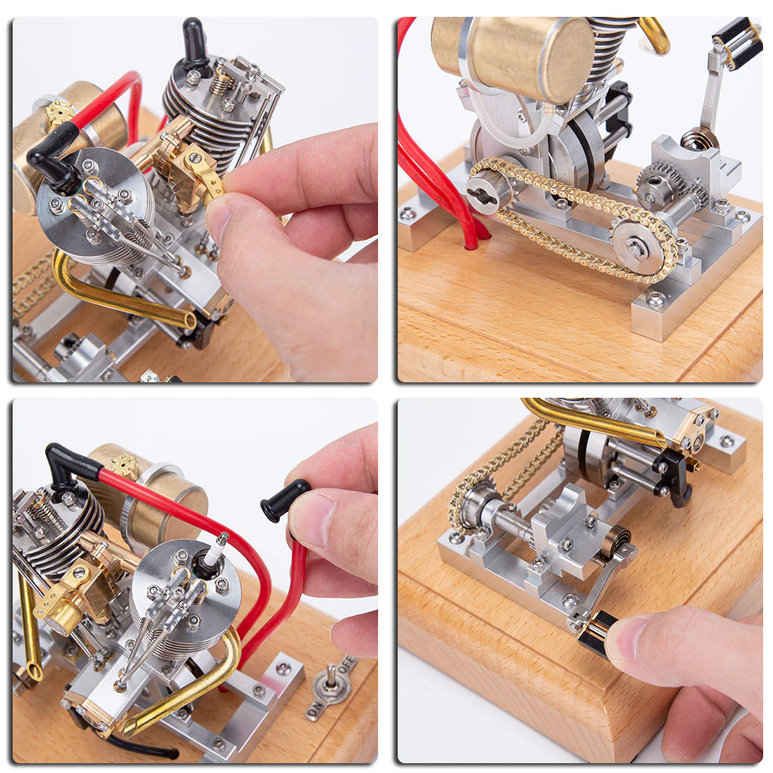 H08 Hoglet V2 Engine 4.2CC OHV V-Twin Four-Stroke Gasoline Engine Mini Retro Motorcycle Engine Model with Pedal Start