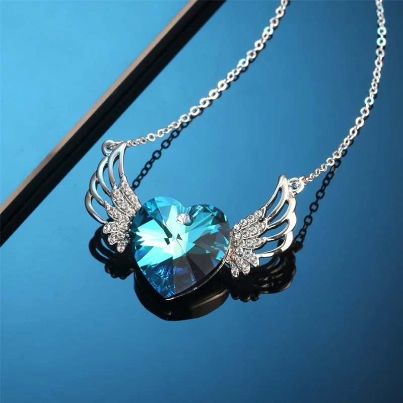 Silver Angel Wing Heart Necklace