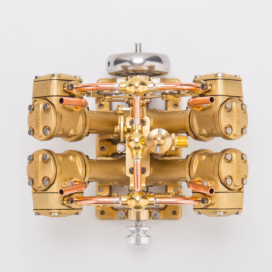 RW-V4 Mini V-Shape 4-Cylinder Reciprocating Steam Engine Model for 90-150cm Steamships