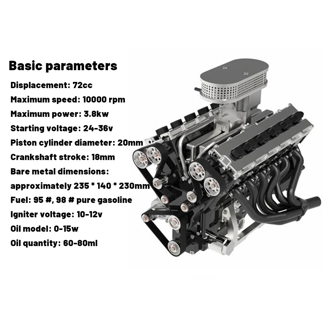 ENJOMOR V12 GS-V12 72CC DOHC Gasoline V12 Engine Model That Works with Starter Kit