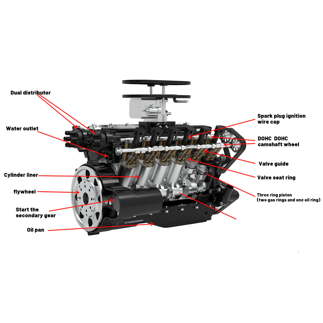 ENJOMOR V12 Engine GS-V12 72CC DOHC 4-Stroke 12-Cylinder 48-Valve Water-Cooled Electric Start Gasoline Engine Model - V12 Engine Model That Works