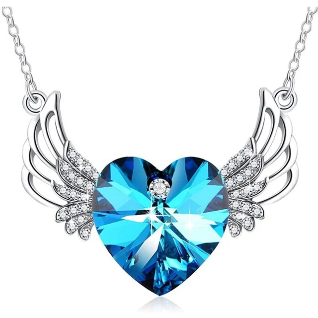 Silver Angel Wing Heart Necklace