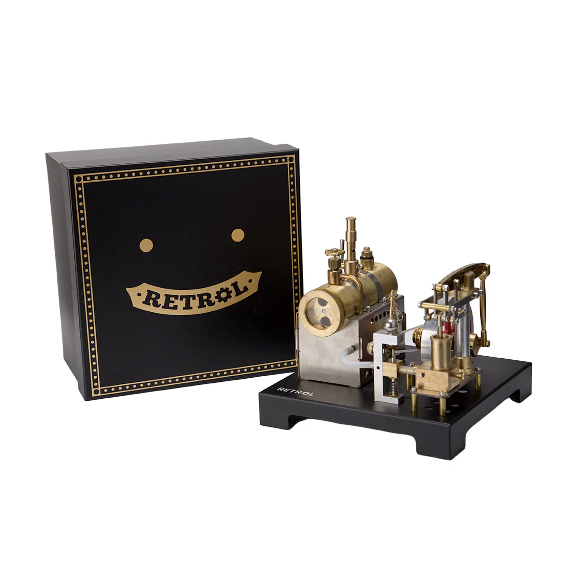RETROL Full Metal Beam Engine Steam Engine Model Kit with Horizontal Boiler with Centrifugal Regulator Flyball