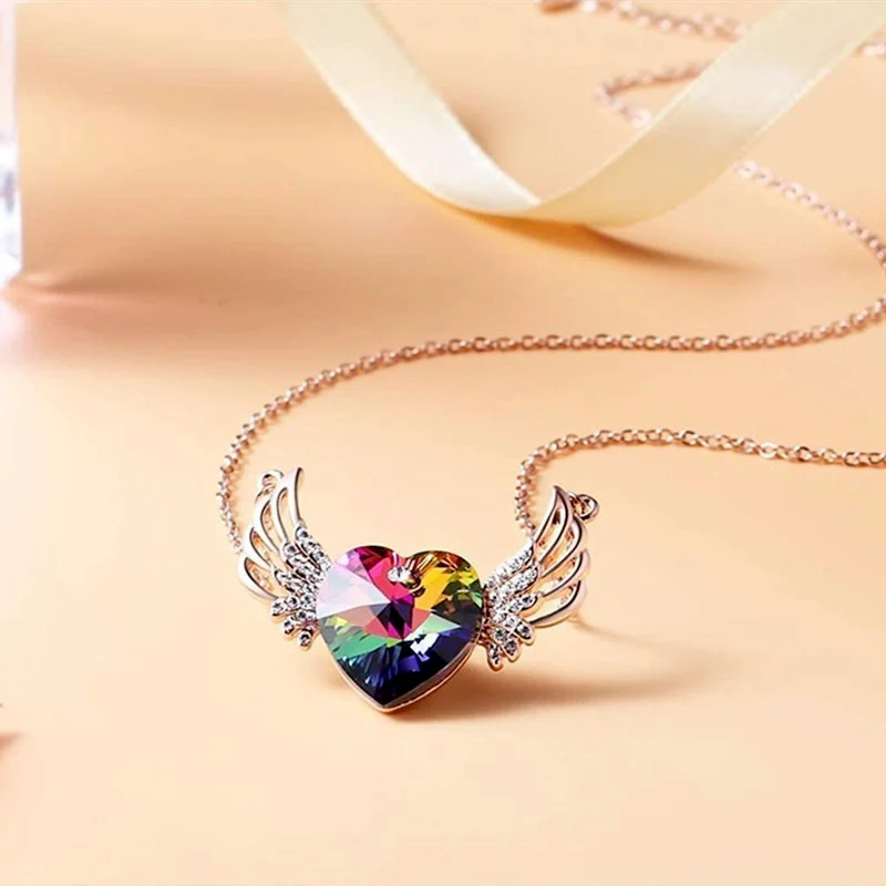 Silver Angel Wing Heart Necklace