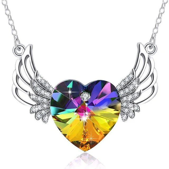 Silver Angel Wing Heart Necklace