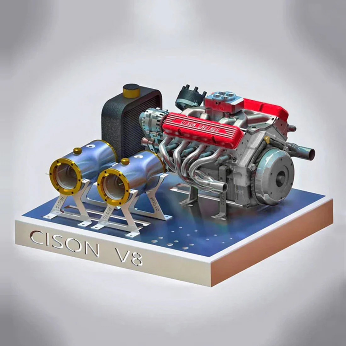 CISON V8 Engine Small-block 44CC 1/6 Scale Water-Cooled 4-Stroke 8-Cylinder Gasoline Engine Internal Combustion V8 Engine Model Kit that Works