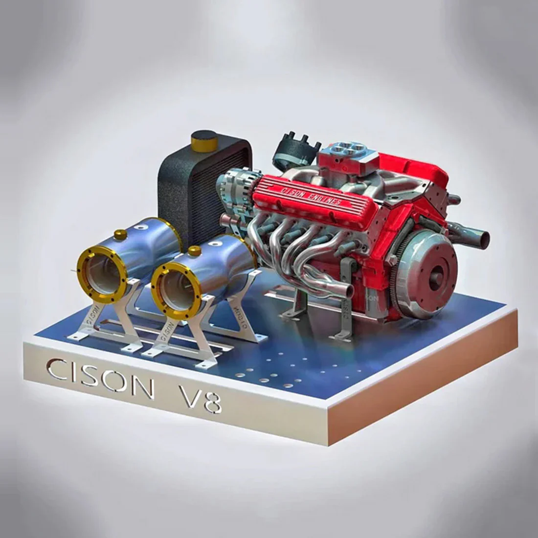 CISON V8 Engine Small-block 44CC 1/6 Scale Water-Cooled 4-Stroke 8-Cylinder Gasoline Engine Internal Combustion V8 Engine Model Kit that Works