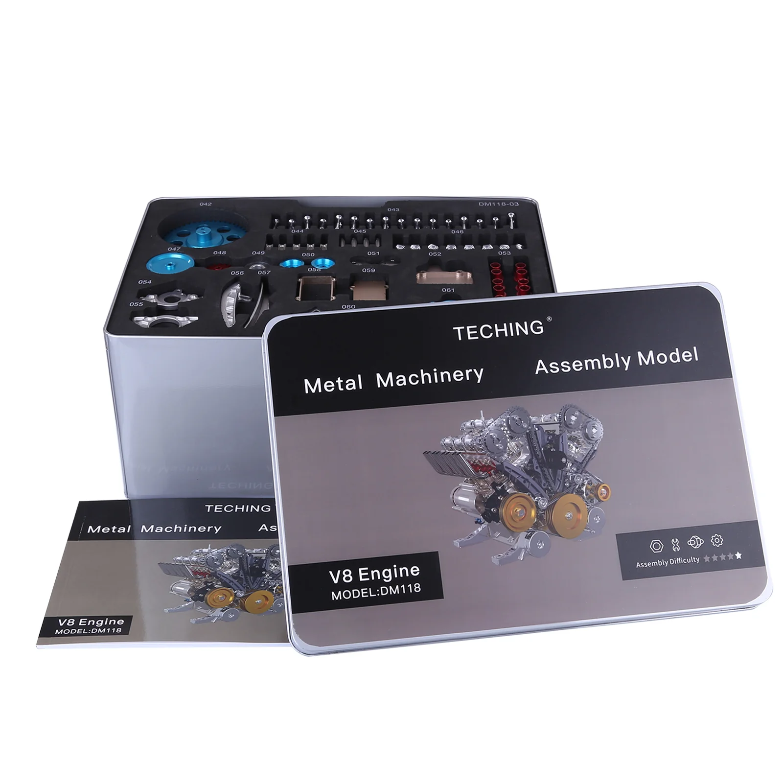 V8 Engine Model Kit that Works - Build Your Own V8 Engine - TECHING 1: 3 Full Metal V8 Car Engine Model Kit 500+Pcs