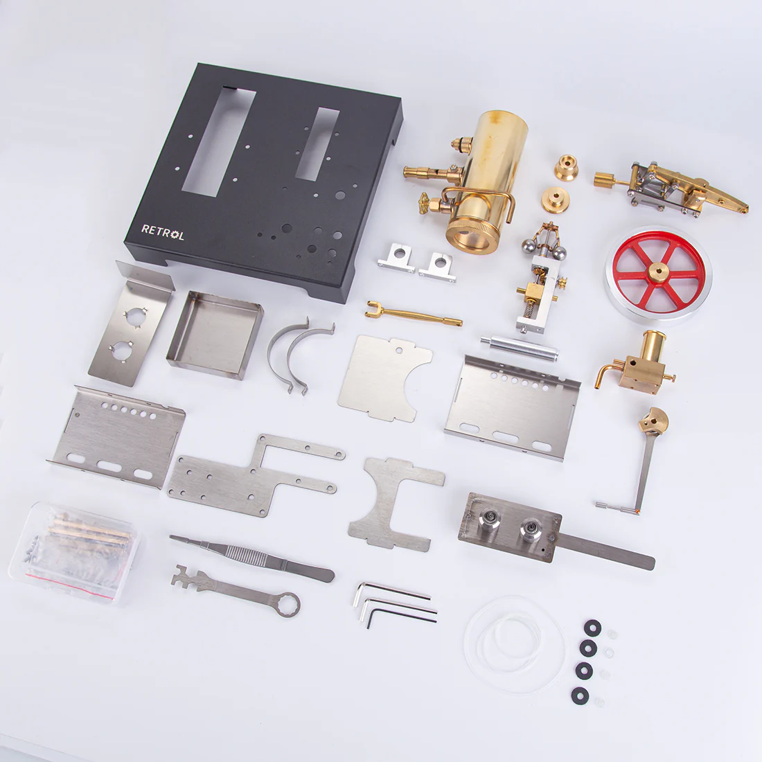 RETROL Full Metal Beam Engine Steam Engine Model Kit with Horizontal Boiler with Centrifugal Regulator Flyball