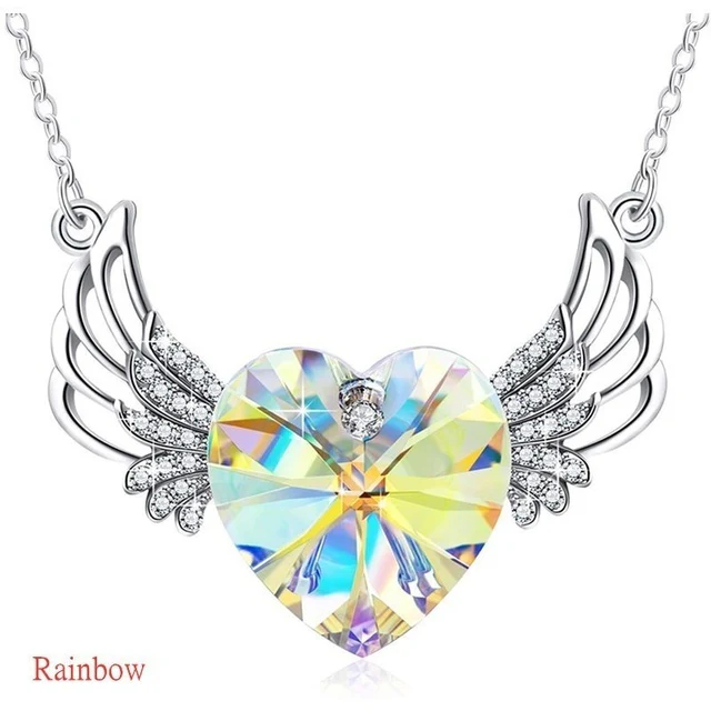 Silver Angel Wing Heart Necklace