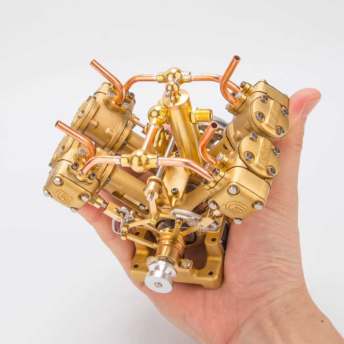 RW-V4 Mini V-Shape 4-Cylinder Reciprocating Steam Engine Model for 90-150cm Steamships