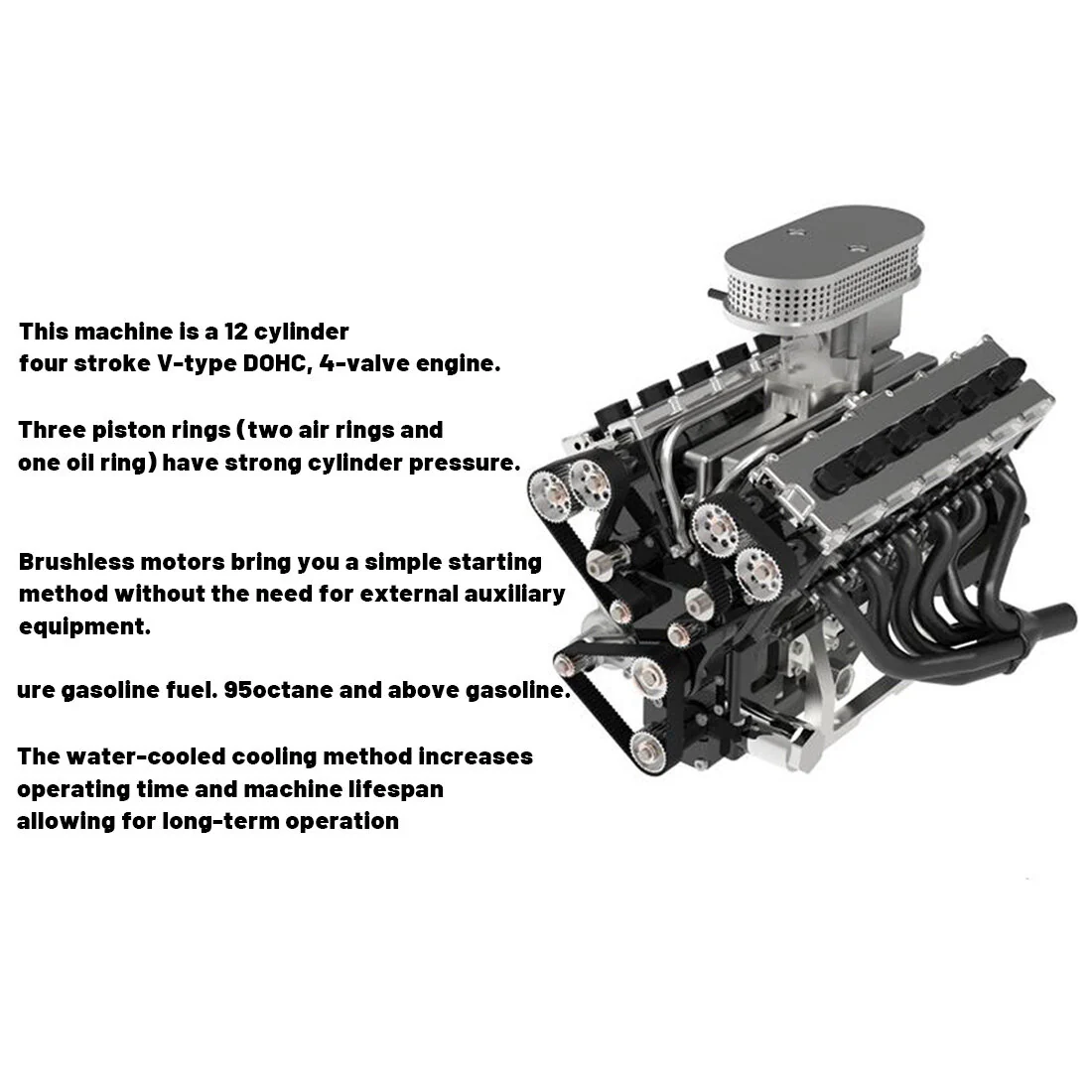 ENJOMOR V12 GS-V12 72CC DOHC Gasoline V12 Engine Model That Works with Starter Kit